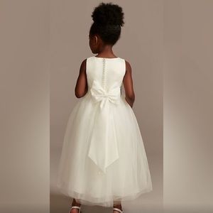 David’s Bridal Ivory Satin Flower Girl Dress with Tulle Skirt